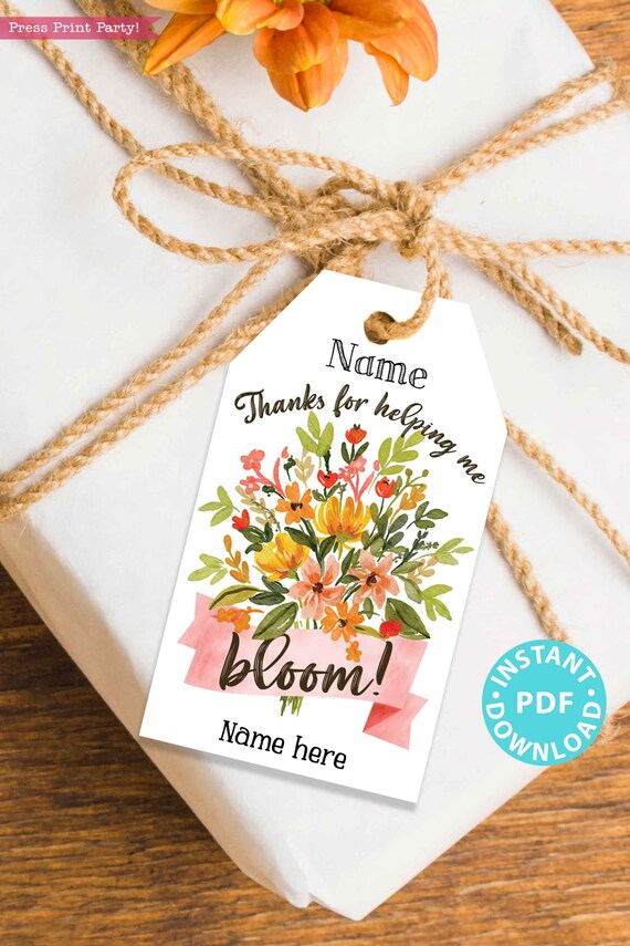 EDITABLE Teacher Appreciation Gift Tags Printable, Teacher Thank You Gift Tags, Flowers, Thanks for Helping me Bloom, INSTANT DOWNLOAD Il_570xn