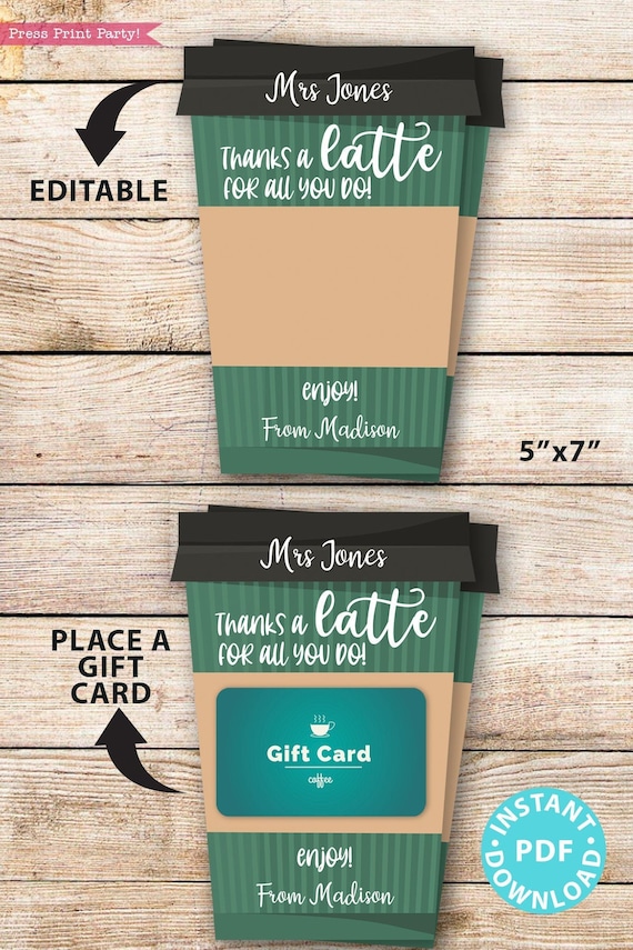 Printable Pdf Coffee Gift Card Holder Digital Download 