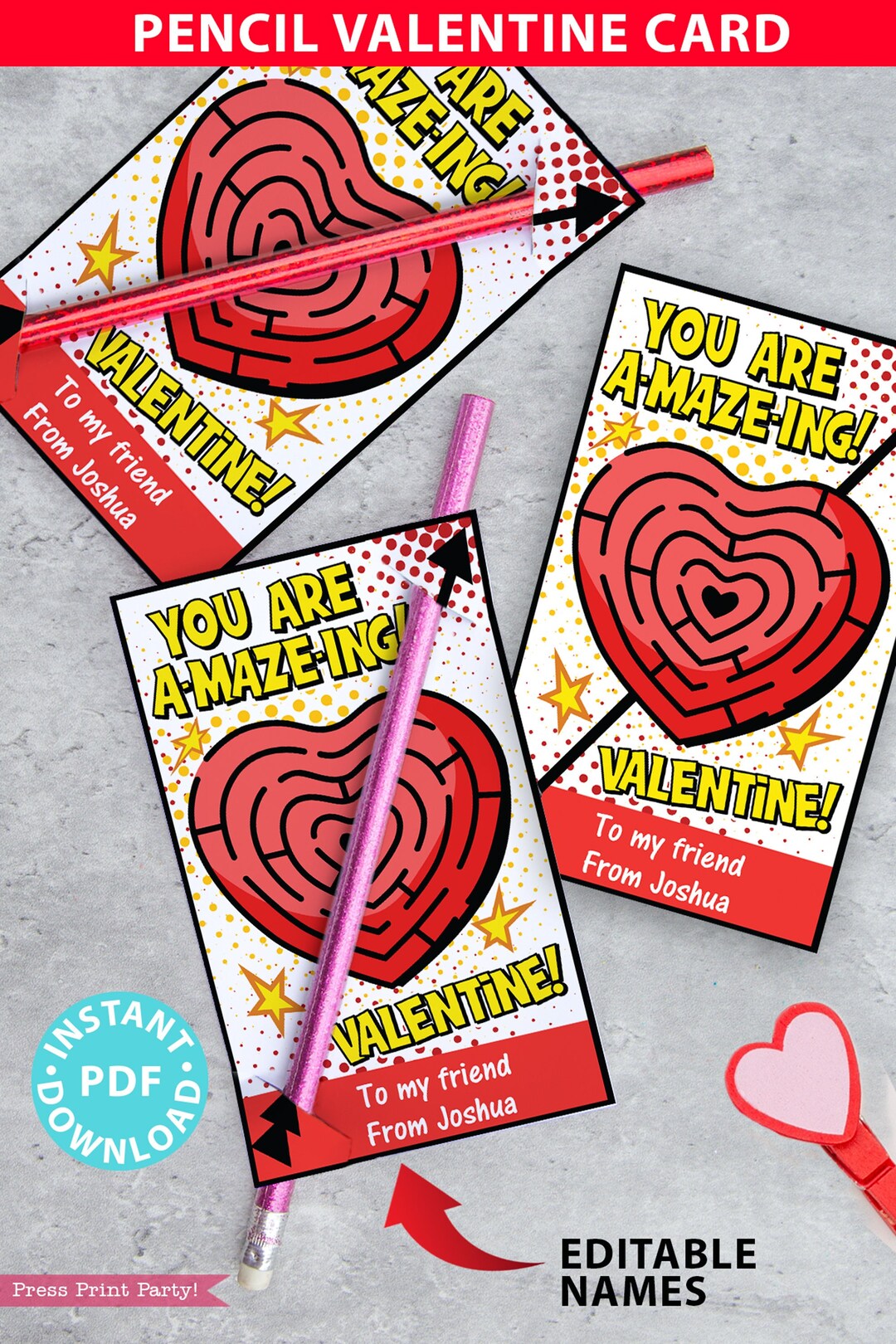 Pencil Valentine Card for Kids Printable, EDITABLE Names, You Are ...