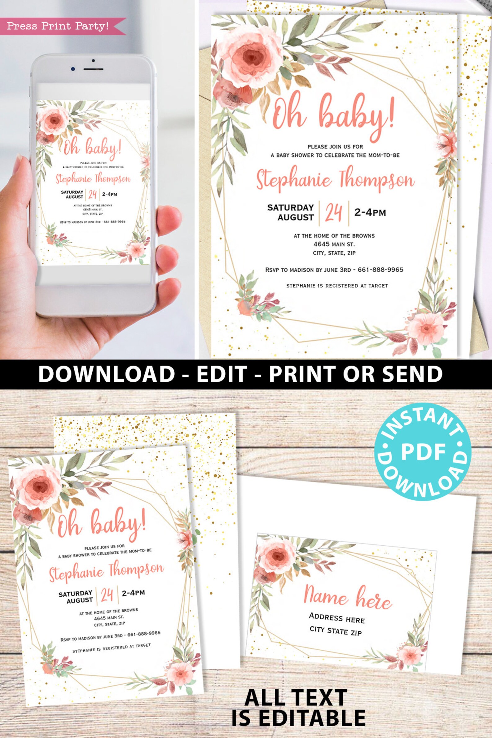 Baby Shower Printable Decoration Kit Girl Baby Shower | Etsy