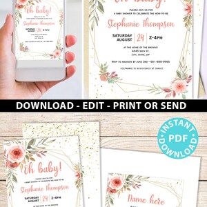 Baby Shower Printable Decoration Kit, Girl Baby Shower Template Bundle ...