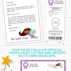 EDITABLE Tooth Fairy Letter Printable Kit & Receipts Purple w. Black Fairy, Certificate, Teeth Chart, Lost Tooth Envelope, INSTANT DOWNLOAD image 4