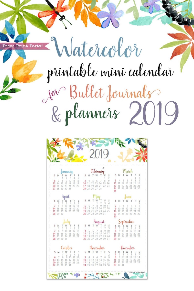 2019 Mini Calendar Printable, Watercolor, Bullet Magazines Planners, 2019 Calendar, Bullet Jounal webpage, Bujo, At a look, Prompt Obtain image relating to Bullet Journal Calendar Printable named 2019 Mini Calendar Printable, Watercolor, Bullet Magazines Planners, 2019 Calendar, Bullet Jounal web page, Bujo, At a seem, Fast Obtain