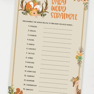 Woodland Baby Shower Game Bundle Printable, Forest Animals Baby Shower Games Bundle, Woodland Animals Theme, Girl, Boy, INSTANT DOWNLOAD image 9