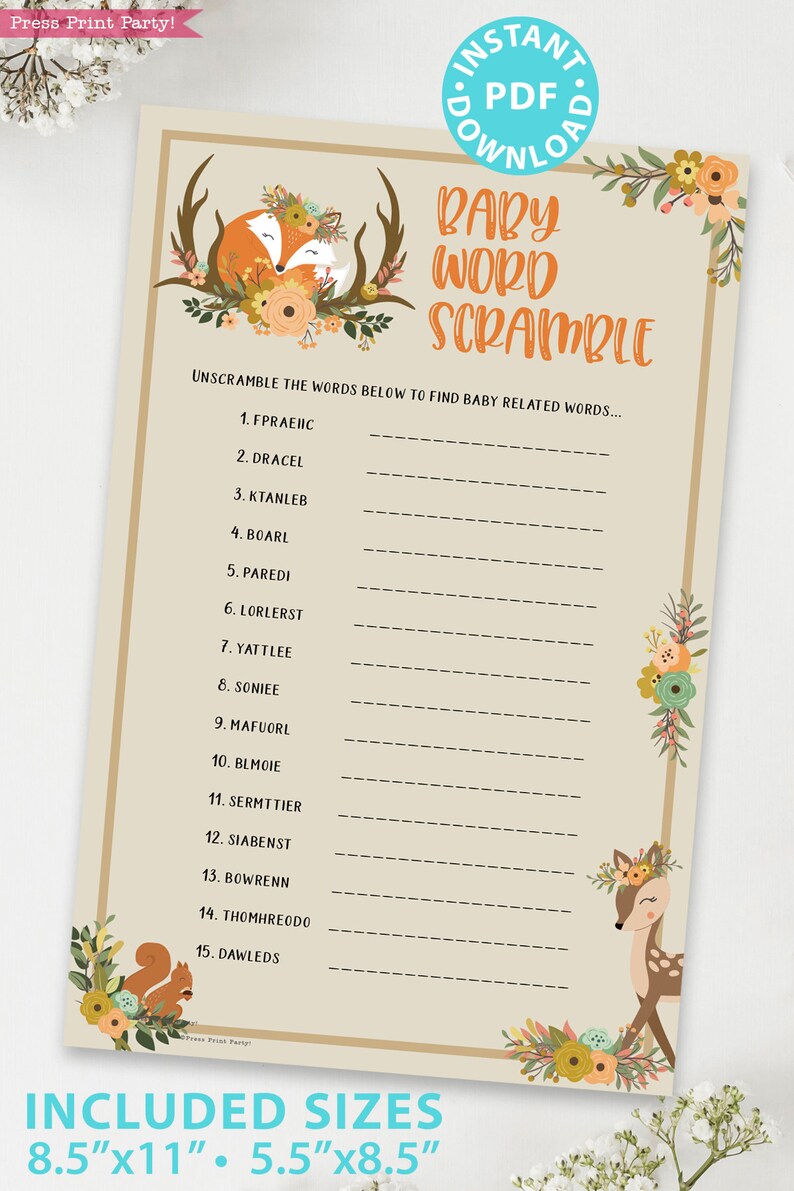 Woodland Baby Shower Game Bundle Printable, Forest Animals Baby Shower Games Bundle, Woodland Animals Theme, Girl, Boy, INSTANT DOWNLOAD image 9