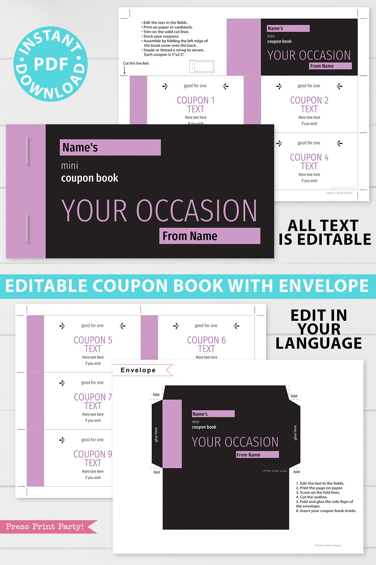 Printable Coupon Book Template Purple Any Occasion Gift Idea | Etsy