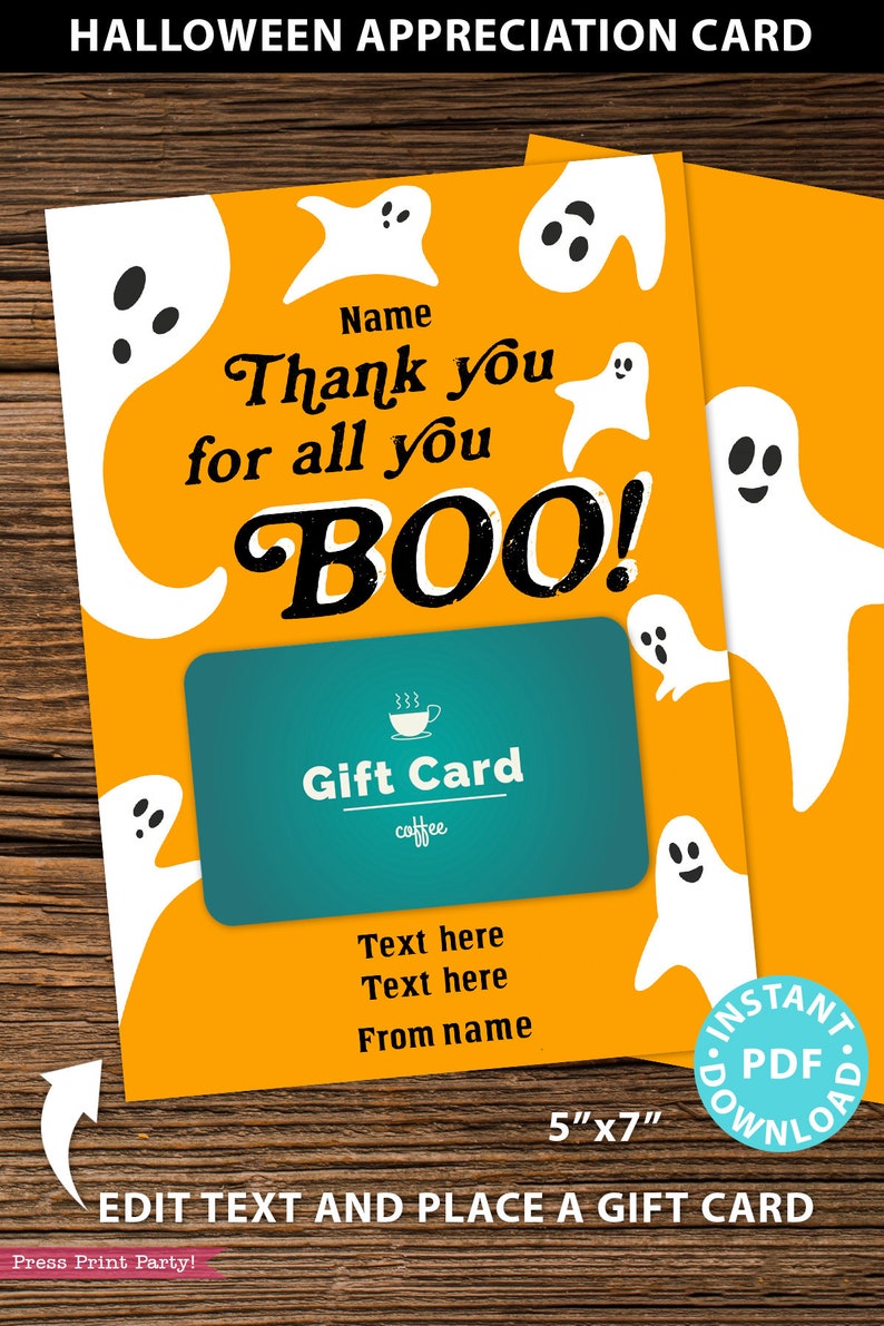EDITABLE Halloween Gift Card Holder, Teacher Gift Printable Template ...