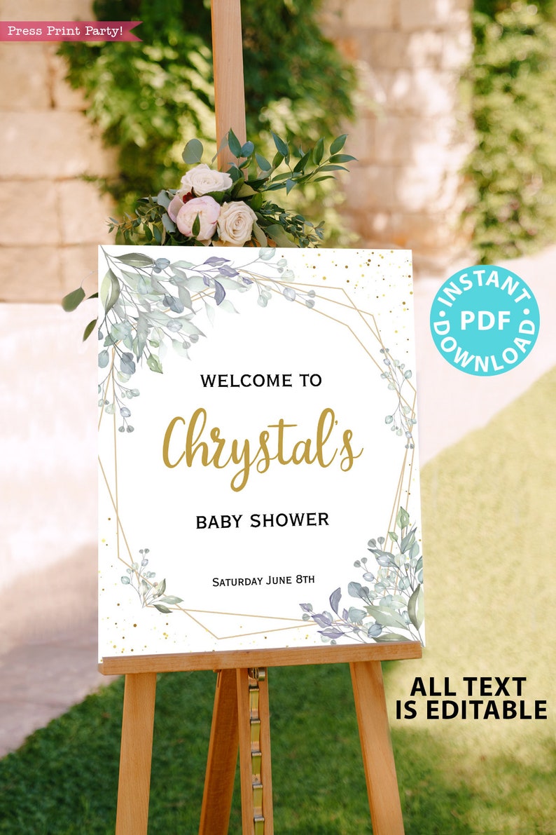 Baby Shower Printable Decoration Kit, Girl Baby Shower Template Bundle, Greenery Baby girl decor, Oh Baby Invitation, INSTANT DOWNLOAD image 3