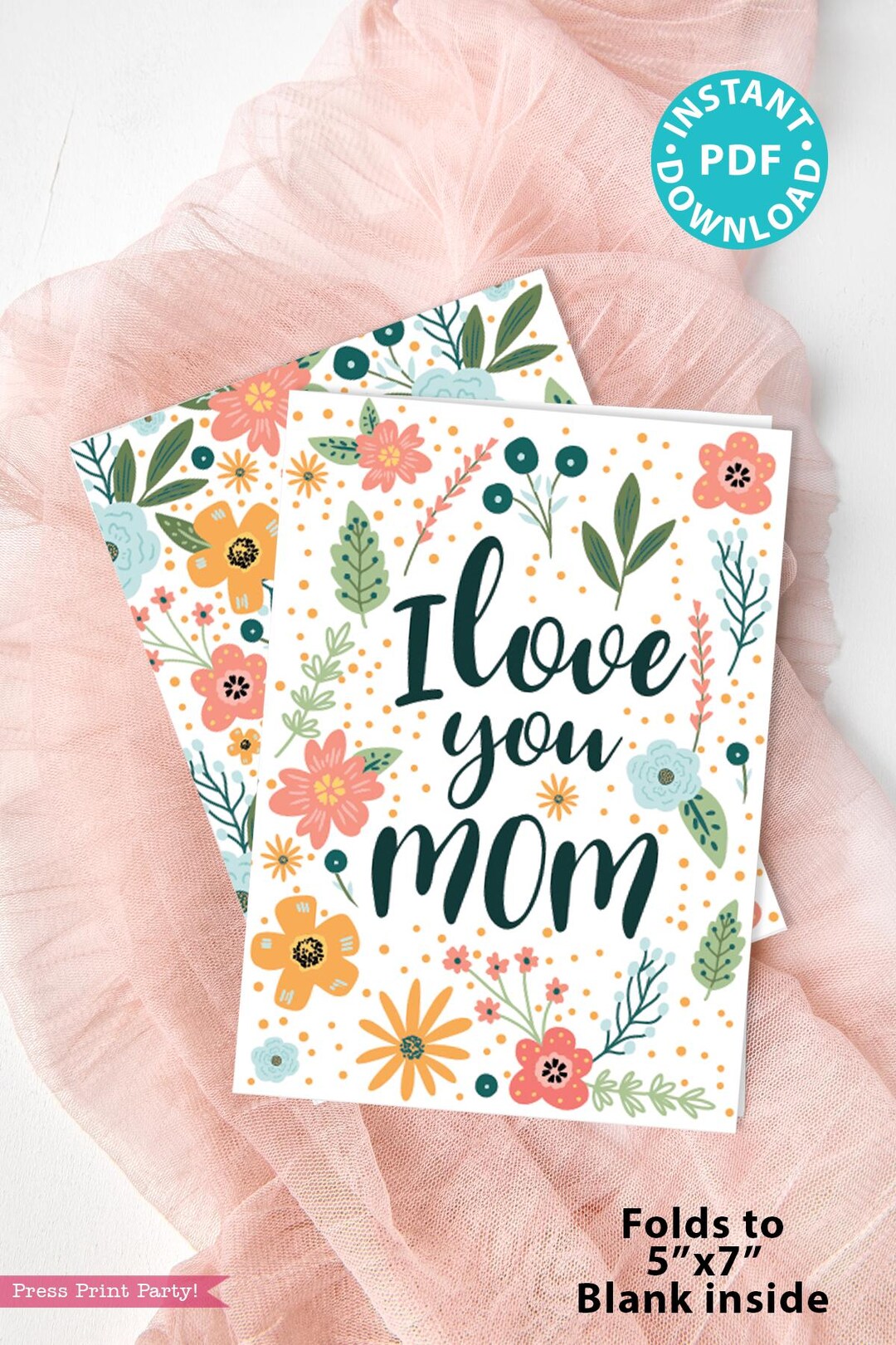Printable Mother’s Day Card Template Whimsy Floral Happy Mom Card Last ...