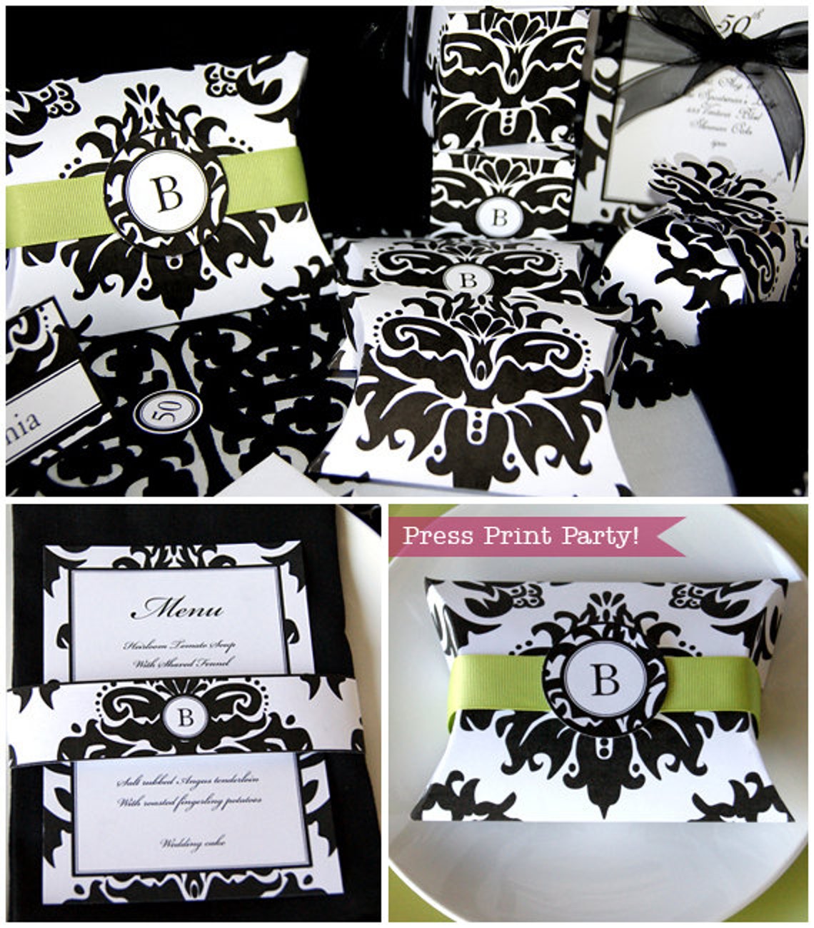 Damask Black White Party Printables DIY Wedding Set - Etsy