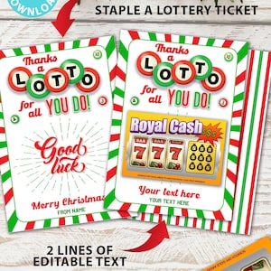 Karta do druku na loterię świąteczną Thank a Lotto, dzięki której możesz zrobić wszystko, co robisz, Karta świąteczna Lotto Karta podarunkowa Lotto, którą możesz edytować