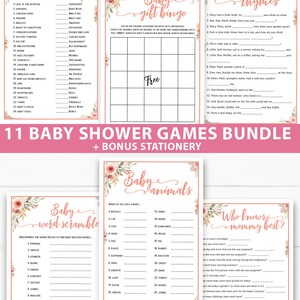 Baby Shower Games Bundle Printable, Peach Flowers, Games Pack, Unique Baby Shower Games, Funny Activities, Girl, Bingo, INSTANT DOWNLOAD image 3