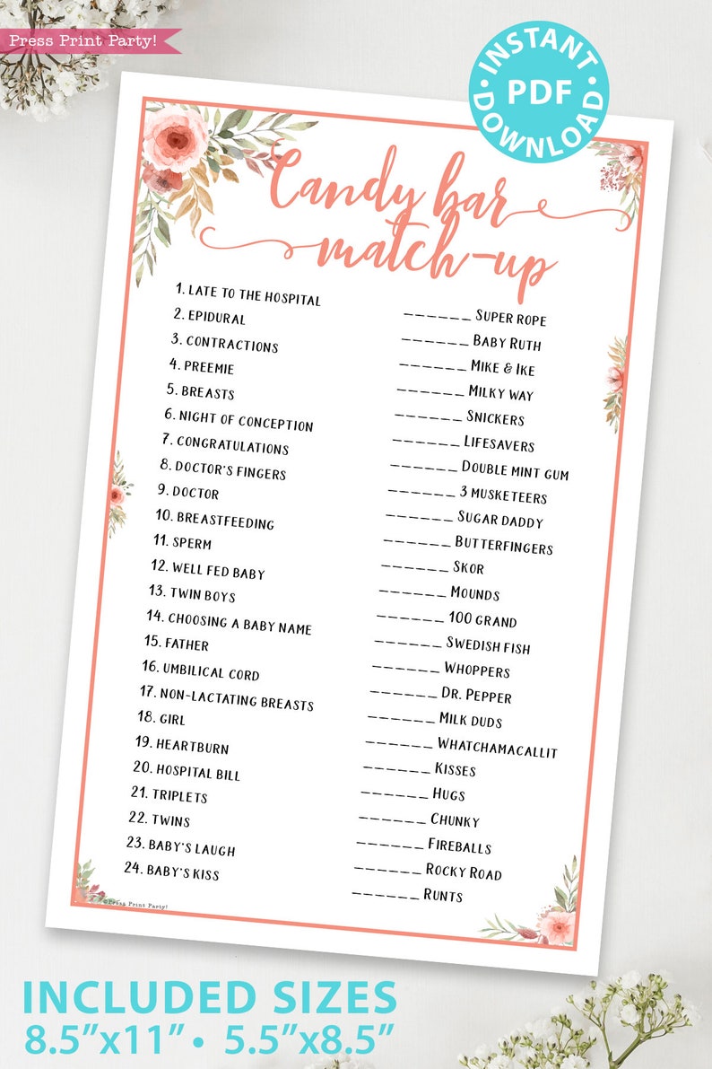 Baby Shower Games Bundle Printable, Peach Flowers, Games Pack, Unique Baby Shower Games, Funny Activities, Girl, Bingo, INSTANT DOWNLOAD image 8