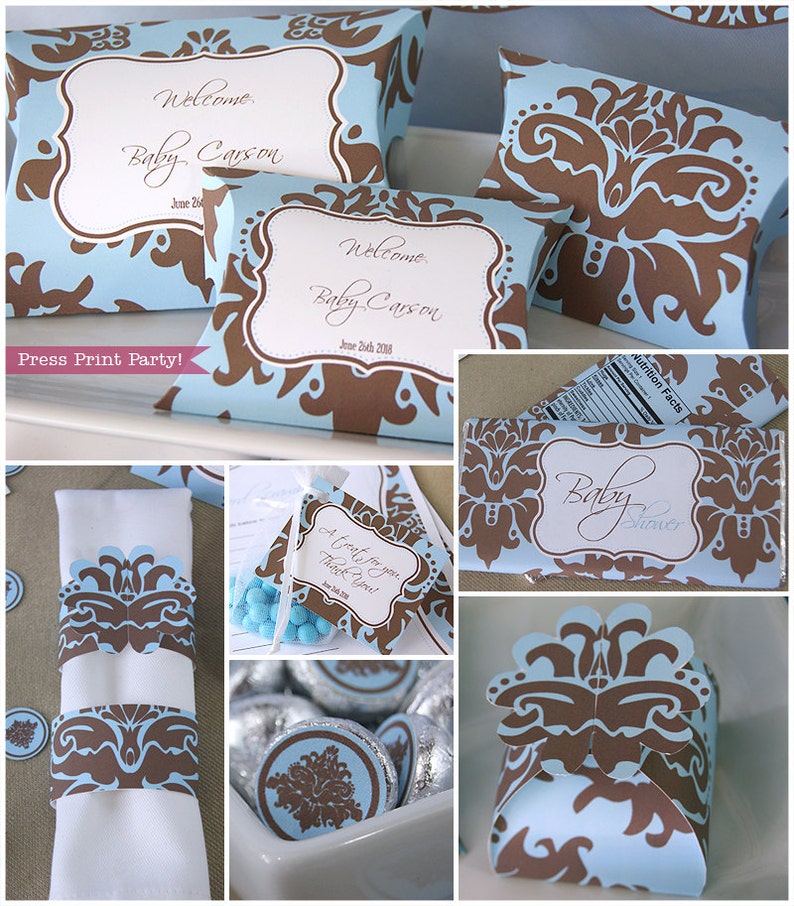 Blue and Brown Baby Shower Decorations Printable set, Boy Baby Shower Invitation, Baby Shower games, Damask Western Banner, INSTANT DOWNLOAD image 4