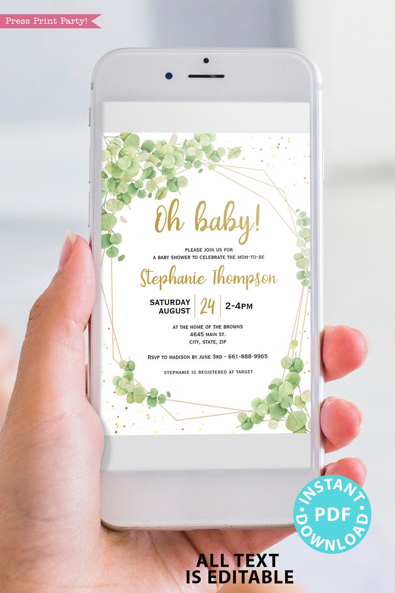 Custom Baby Shower Invitation Printable Kit Eucalyptus Baby - Etsy