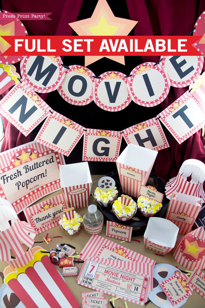 Movie Night Props, Printable Photo Booth, Birthday Party, Oscar, Camera, Clapper, Hat, Cotton Candy, Popcorn, Movie Reel, INSTAND DOWNLOAD image 4