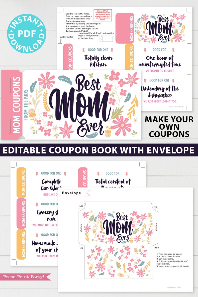 MOM Coupon Template Printable Book Mother's Day Coupon - Etsy
