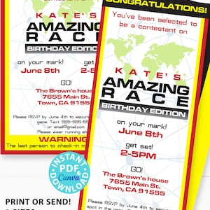 The Amazing Race Party Invitation Printable, Editable, Route Marker, envelope labels, 2 sizes, Print or Send Digitally, INSTANT DOWNLOAD image 3