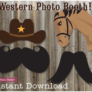 Western Photo Booth Props, Cowboy and Cowgirl, Wild West Photo Props Printables, Wanted Poster Frame, Rodeo Props, INSTANT DOWNLOAD image 3