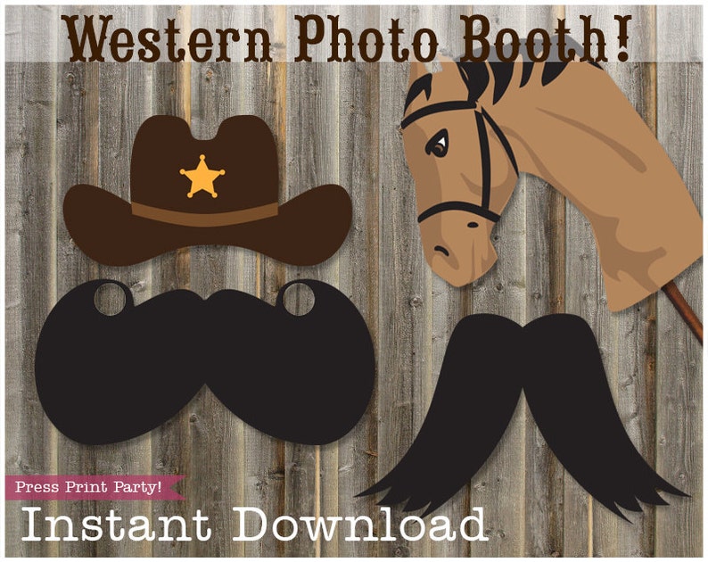 Western Photo Booth Props, Cowboy and Cowgirl, Wild West Photo Props Printables, Wanted Poster Frame, Rodeo Props, INSTANT DOWNLOAD image 3