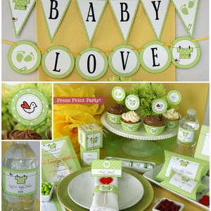 Baby Shower Decorations Printable Set, Gender Neutral Green, Love Bird, Baby Shower Invite, Favors, Party Supplies, Unisex, INSTANT DOWNLOAD image 4