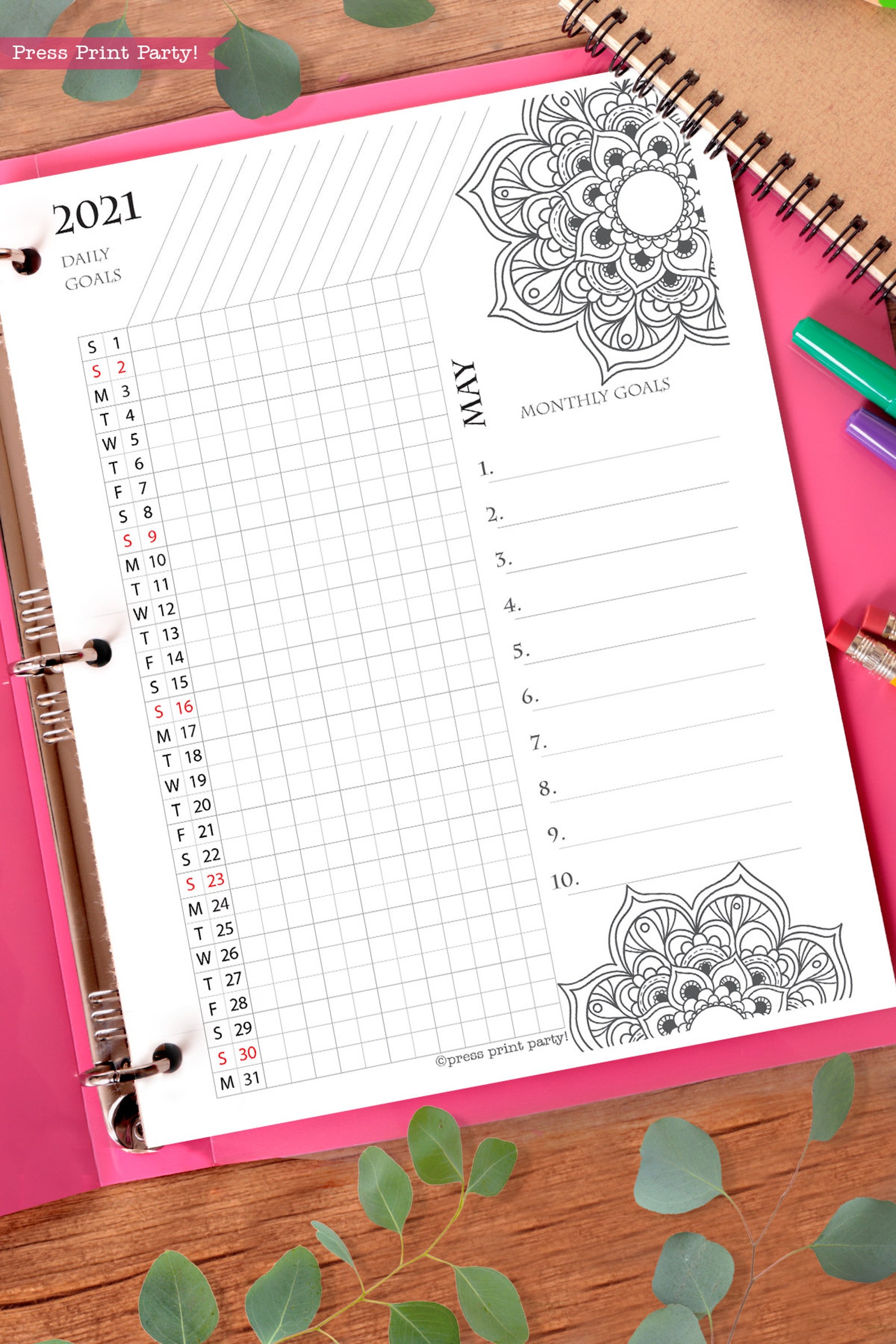 2021 calendar template printable set mandala bullet journal etsy