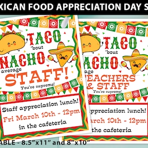 Employee Appreciation Day Sign Printable, Taco &#39;bout Nacho Average Staff, Teacher Appreciation, Nurse, Assitant, Editable, INSTANT DOWNLOAD