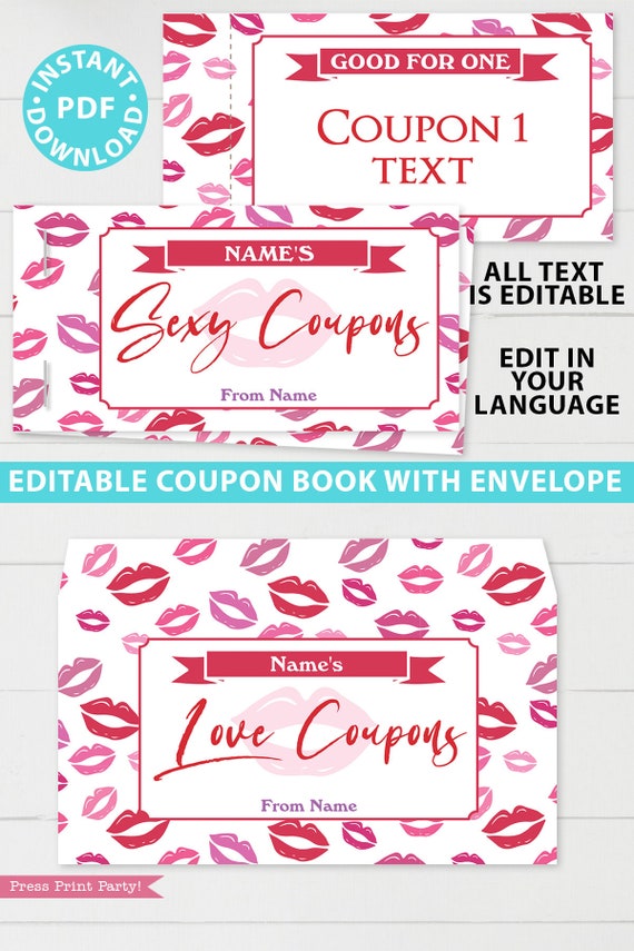 Love Coupons Book Template Valentine's Day Gift, Printable Sexy Book ...