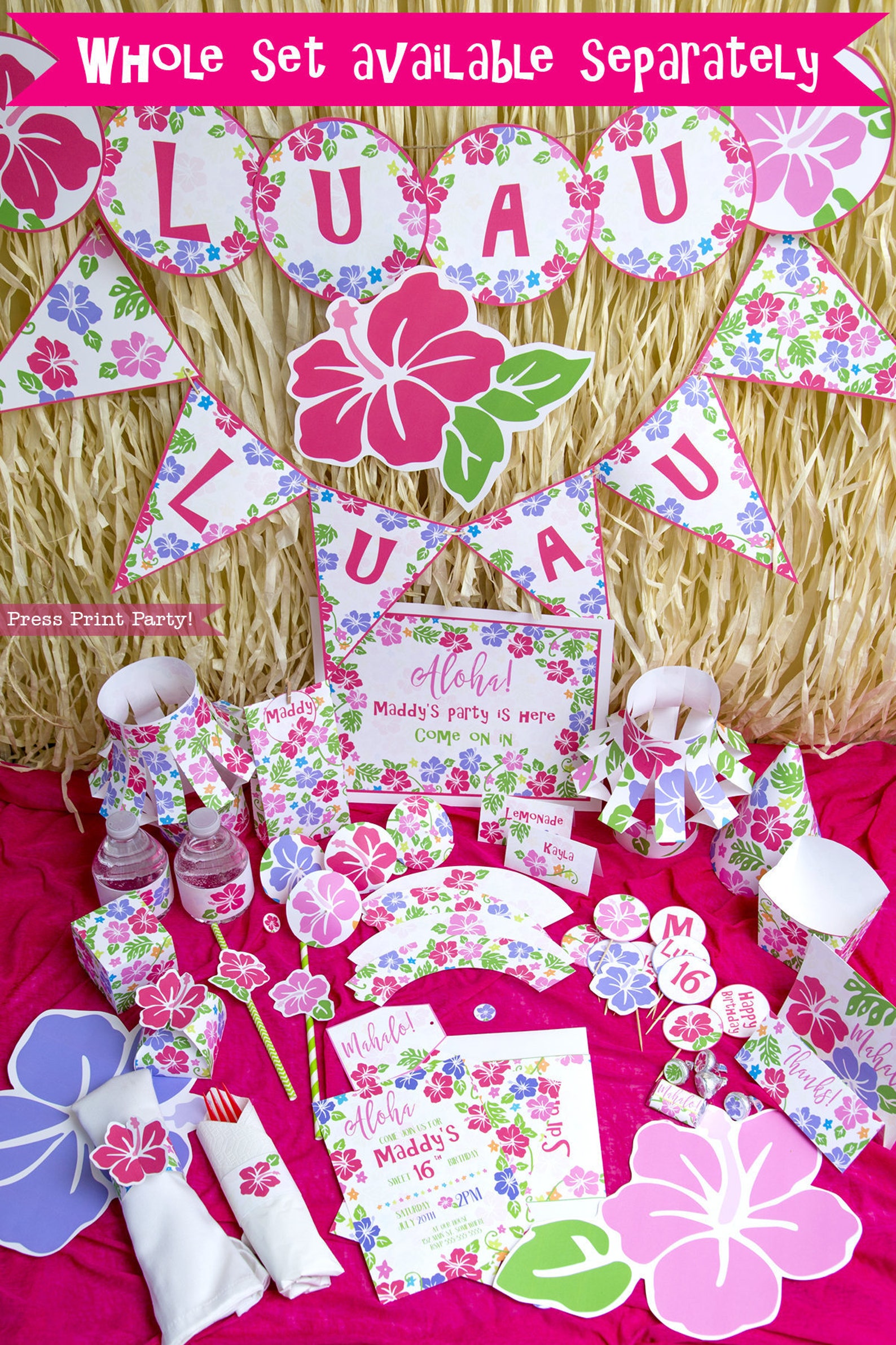 Luau Cupcake Toppers Printable Luau Cupcake Wrappers Etsy