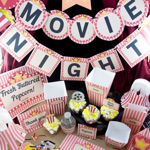 Movie Night Party Decorations Printables RED vintage, Movie Night ticket Invitation, Birthday Party, Movie Night Sign Decor INSTANT DOWNLOAD image 3