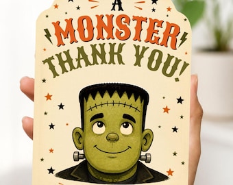 Vintage Frankenstein Gift Card Holder, Editable Canva 5x7 Halloween Printable Template, Cute Monster Teacher Reward Treat, Thank You Present