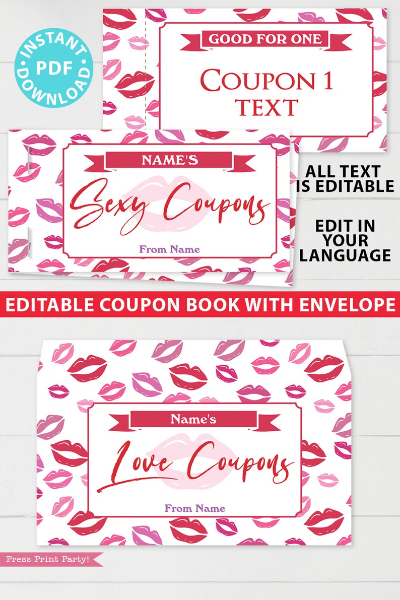 Valentines Coupons Printable, Valentine's Day Gift, Sexy Coupons For Husband, Wife, Custom Gift Idea, Editable Template, INSTANT DOWNLOAD image 2