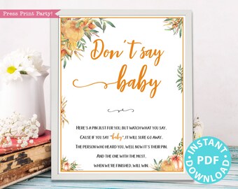 Little Pumpkin Baby Shower Don't Say Baby Sign Printable, Game Template, Funny Baby Shower Activities, Rustic, Frame, INSTANT DOWNLOAD