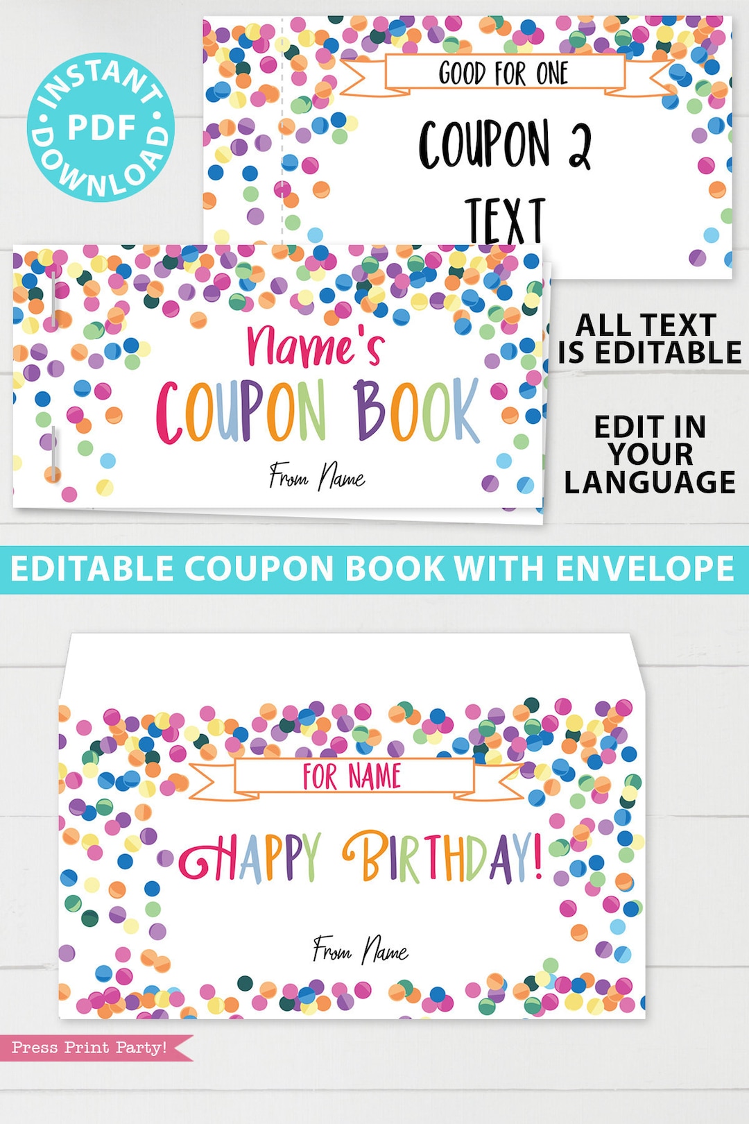 Printable Coupon Book Template DIY Birthday Coupons Book Custom Gift Printable Coupon Book Template DIY Birthday Coupons Book Custom Gift