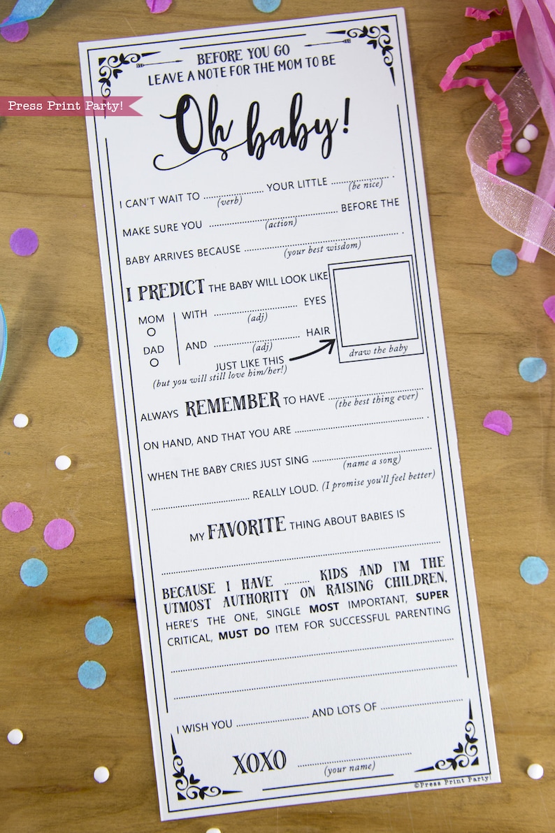 Oh Baby Shower Games Printable, Baby Shower MadLibs Advice Card, Shower Cards Advice For Mom, Mom-to-be Funny Advice Card, INSTANT DOWNLOAD image 3