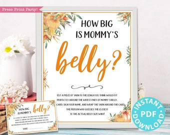Little Pumpkin How Big is Mommy's Belly Sign Printable, Baby Shower Game Template, Baby Shower Activities, Fall, Frame, INSTANT DOWNLOAD