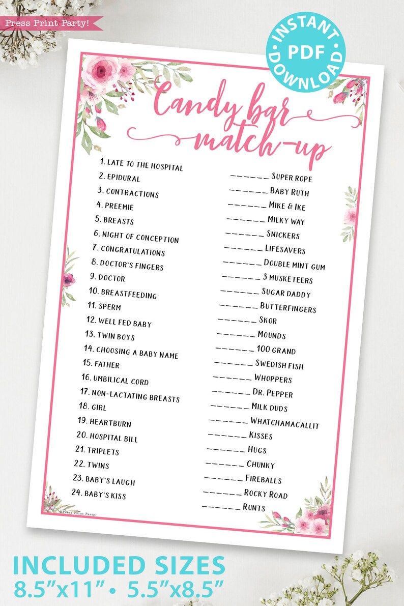 Baby Shower Games Bundle Printable, Pink Flowers, Games Pack, Unique Baby Shower Games, Funny Activities, Baby Girl, Bingo, INSTANT DOWNLOAD image 7