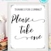 Please Take One Sign Printable, Baby Shower, Wedding, Bridal Shower ...