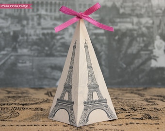 Eiffel Tower Favor Box Printable, Pyramid Box, DIY, Paris Party, Paris Favor box, Treat Box, Vintage, French Birthday, INSTANT DOWNLOAD