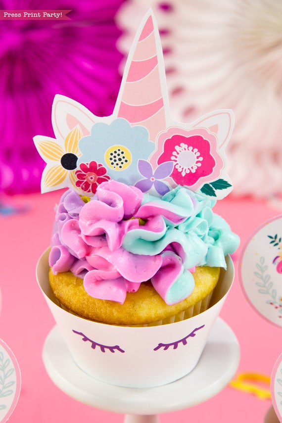 unicorn party cupcake toppers wrappers unicorn horn etsy