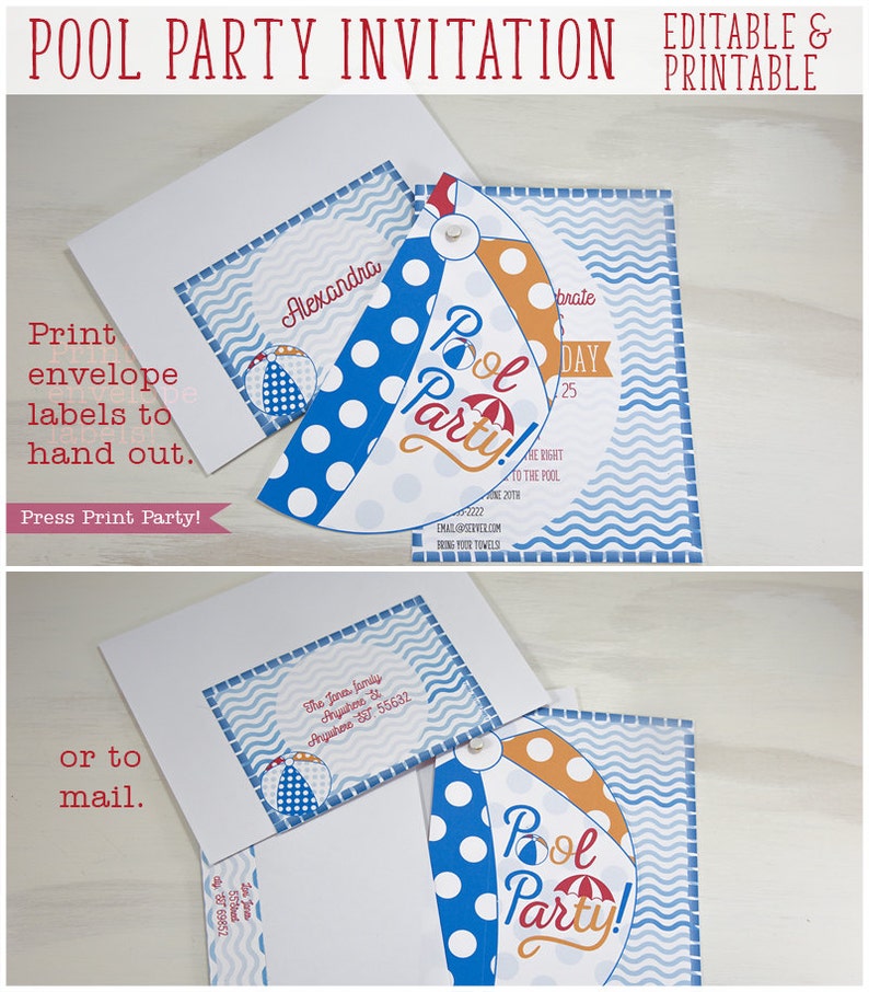 Pool Party Invitation for Kids, Splish splash, Beach Ball Invitation, Swimming Pool Birthday, Pool Party Birthday Decor image 3