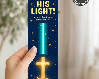 Christian Halloween Glow Stick Card, Jesus Shine His Light Cross Favor Tag, Editable Canva Printable, Church Fall Festival Treat Holder