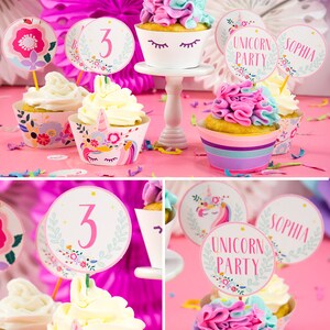 Unicorn Party Cupcake Toppers & Wrappers, Unicorn Horn, Editable Cupcake Toppers, Unicorn Party Decorations, Supplies, INSTANT DOWNLOAD image 3