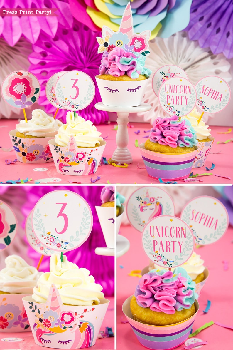 Unicorn Party Cupcake Toppers & Wrappers, Unicorn Horn, Editable Cupcake Toppers, Unicorn Party Decorations, Supplies, INSTANT DOWNLOAD image 3