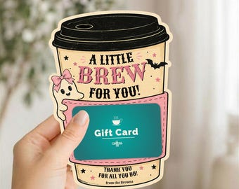 Pink Coquette Ghost Coffee Gift Card Holder, Editable Canva 5x7 Halloween Printable, Girly Bow Teacher Appreciation Cute Thank You Treat