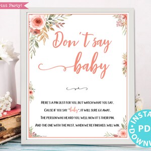 Don't Say Baby Sign Printable, Baby Shower Game Template, Funny Baby ...