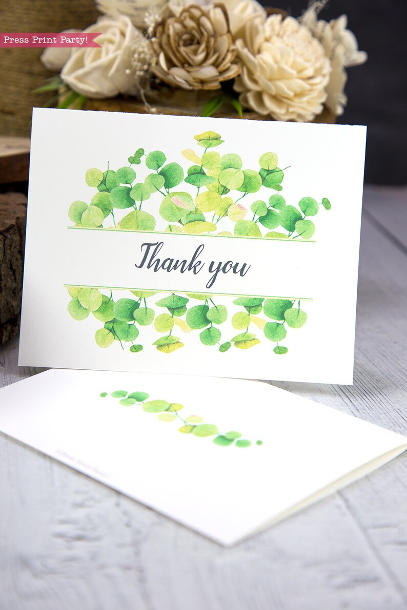Thank You Cards Printable Template Set Eucalyptus Set of 4 Etsy