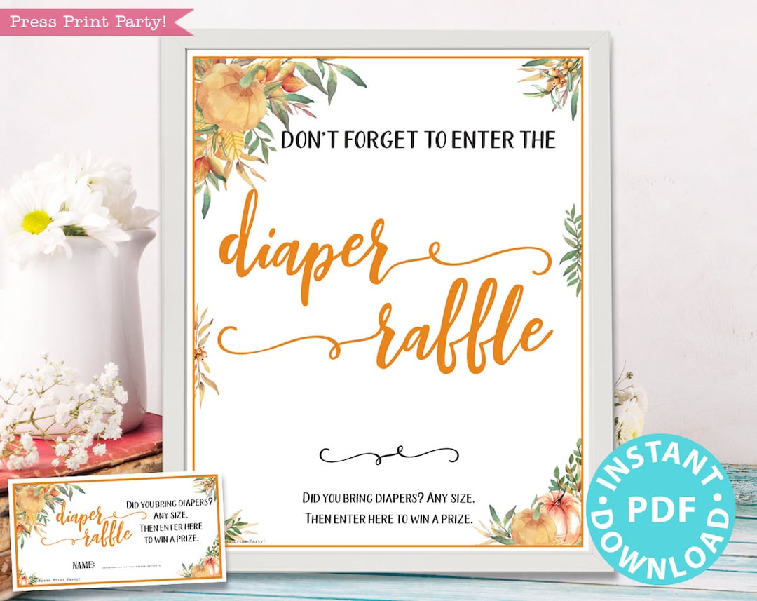 Little Pumpkin Diaper Raffle Tickets &amp; Sign Printable, Baby Shower Game ...