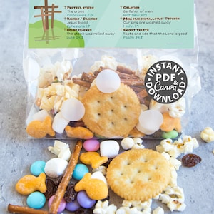 The Easter Story Snack Mix Printable Tag and Bag Topper, Easter Basket Filler for Kids, Easter Treats, Easter Gift, INSTANT DOWNLOAD image 2
