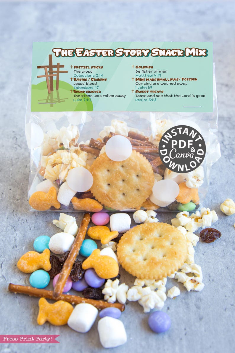 The Easter Story Snack Mix Printable Tag and Bag Topper, Easter Basket Filler for Kids, Easter Treats, Easter Gift, INSTANT DOWNLOAD image 2